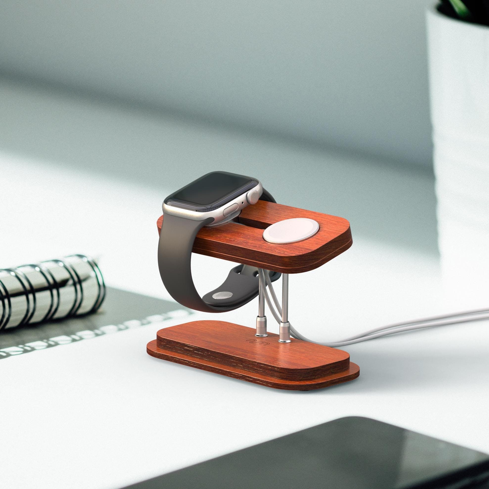 Walnut Dual Apple Watch Stand, Smart Watch Stand for 2