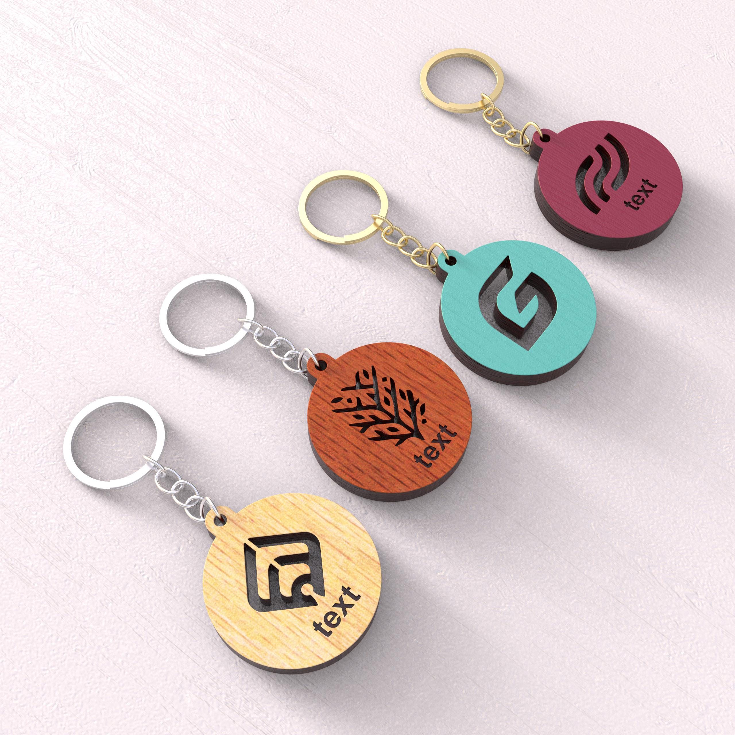 20 Pieces Custom Logo Keychain, Business Logo Keychain, Round Wooden ...