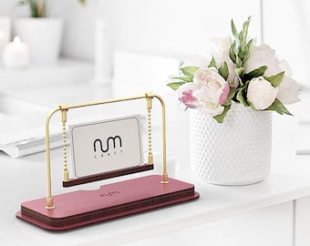 Burgundy Business Card Stand, Business Card Holder for Desk, Business Card Display, Storage, Desk Nametag