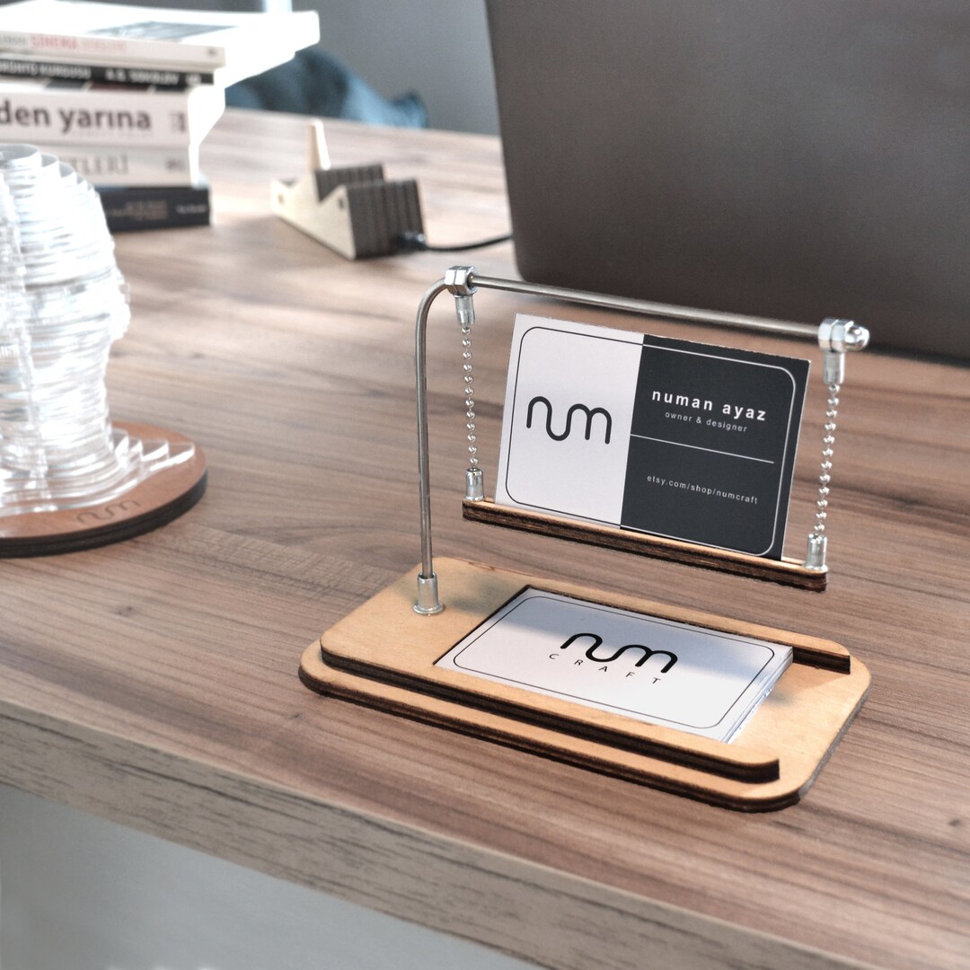 Oak Business Card Stand, Business Card Holder for Desk, Business Card ...