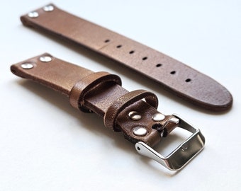 Personalized Light Brown Watch Strap, Rivet Pilot Watch Band , Handmade Leather Strap,  18 mm, 20 mm, 22mm, 24mm