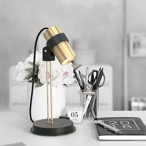 Black Desk Lamp, Wood and Metal Lamp, Table-Top Lamp, Bedside Lamp
