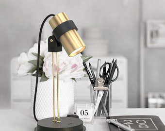 Black Desk Lamp, Wood and Metal Lighting,  Bedside Lighting