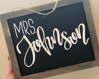 Teacher Name Sign, Personalized Teacher Sign, Custom Teacher Name Plate, Last Name Sign, Personalized Teacher Gift, Classroom Decoration