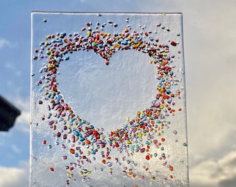 Jewelled Love Heart Fused Glass Art Picture With Oak Stand - Etsy