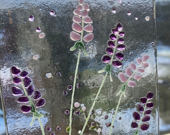 Lavender Flowers fused Glass Art Picture & Solid wooden Stand