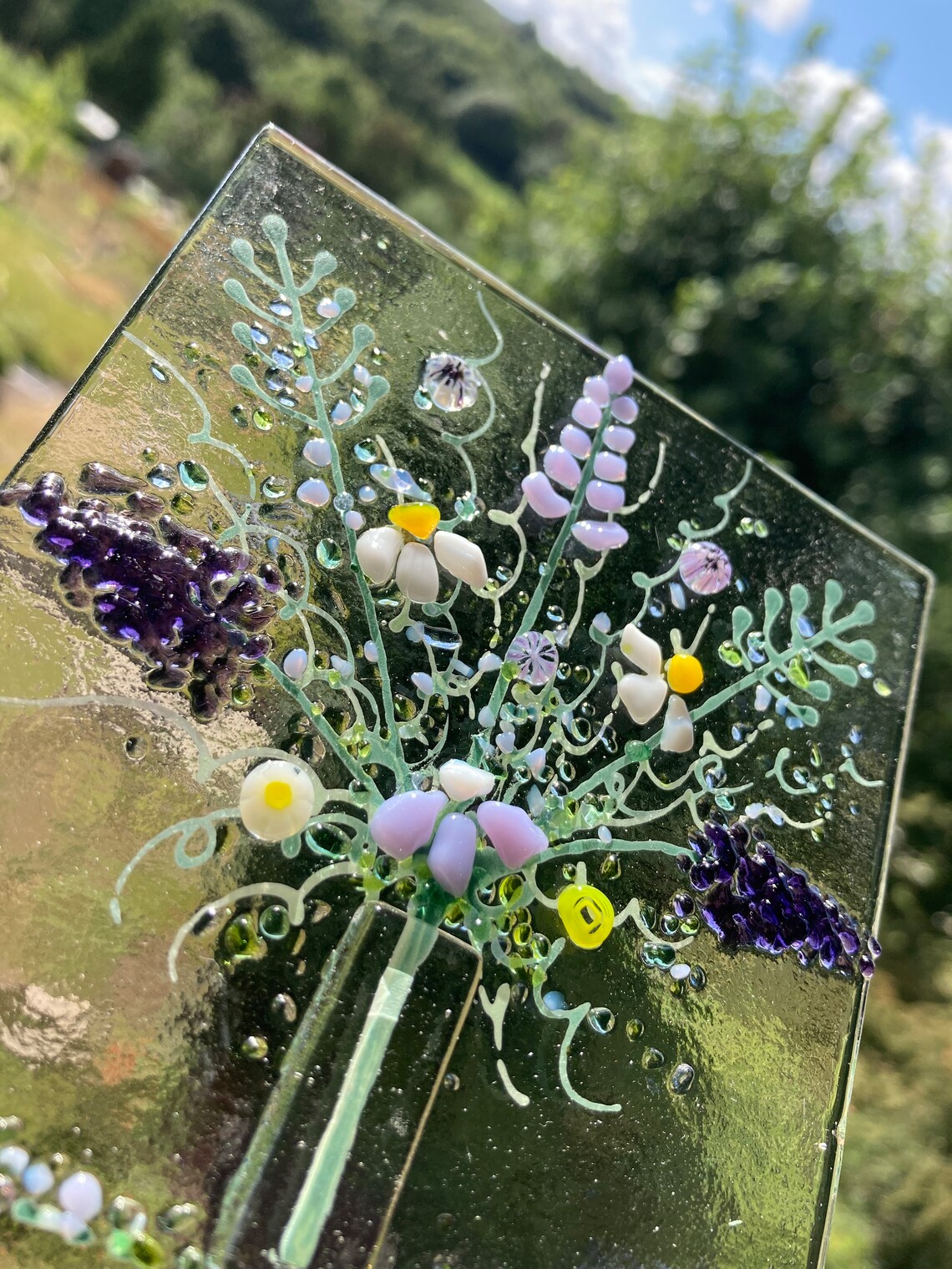 Everlasting Glass Flower Sage Green, Pink, Blue & Gold main image 1