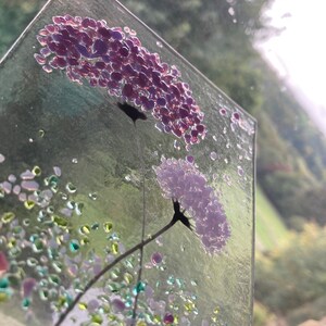 Small Whimsical Purple Twin Flowers Fused Glass Art Picture With Oak ...