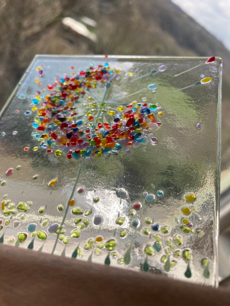 Small Semi-opaque Cheerful Make a Wish Dandelion Flower Fused Glass Art ...