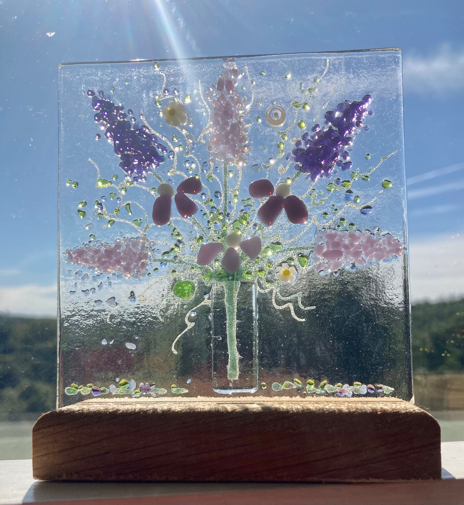Small Cheerful Everlasting Forever Flower Bouquet Fused Glass Art ...