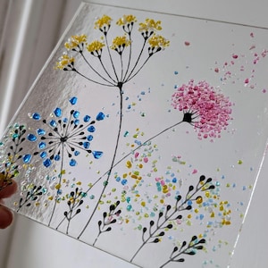 Pretty wild flowers meadow Fused glass picture