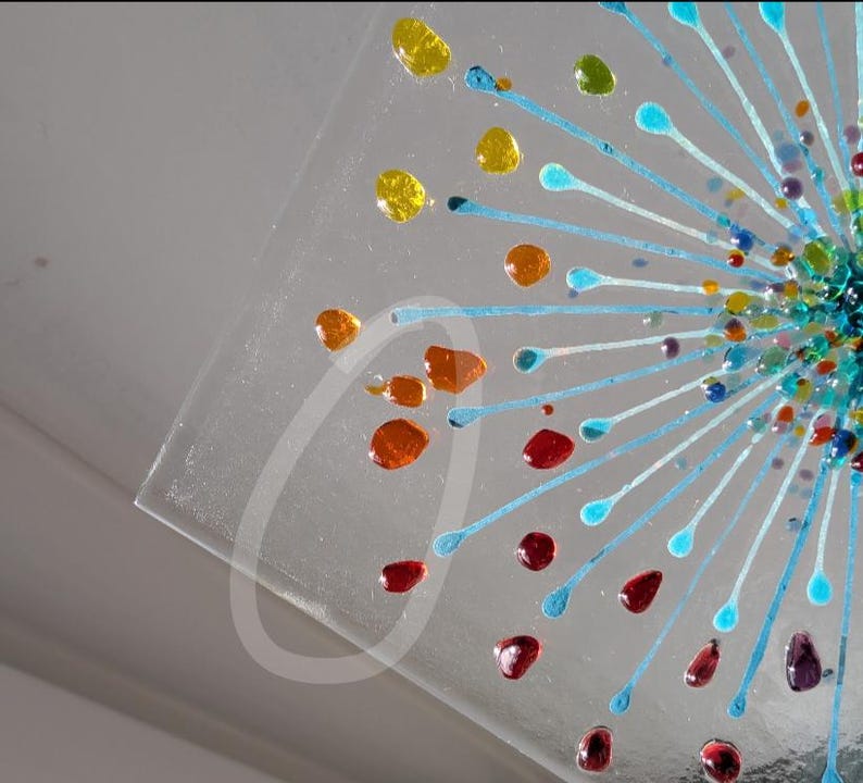 SALE SLIGHT SECOND Cheerful Rainbow Starburst Allium Flower Fused Glass