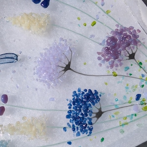 Beautiful Flower meadow fused glass hanging heart Art Picture Sun Catcher