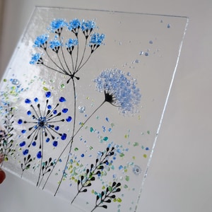 Pretty wild flowers meadow Fused glass picture