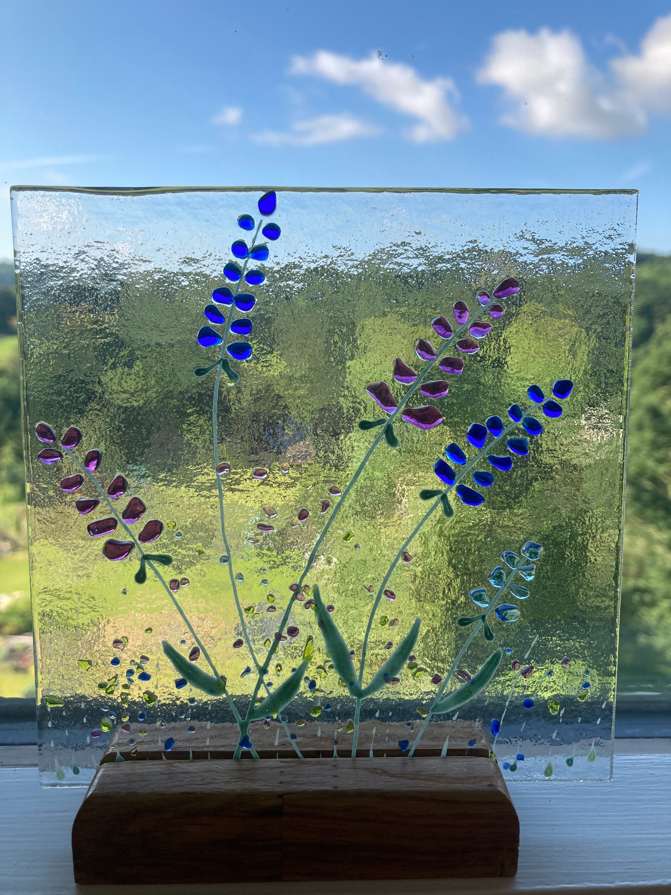 Lavender Style Flowers Fused Glass Art Picture & Solid Wooden Etsy UK