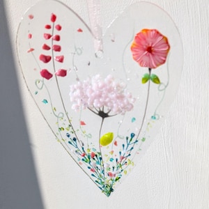 Limited Edition Special Floral love heart fused glass hanging sun catcher