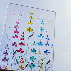 Hanging Limited Edition Lavender Flowers fused Glass Art Picture