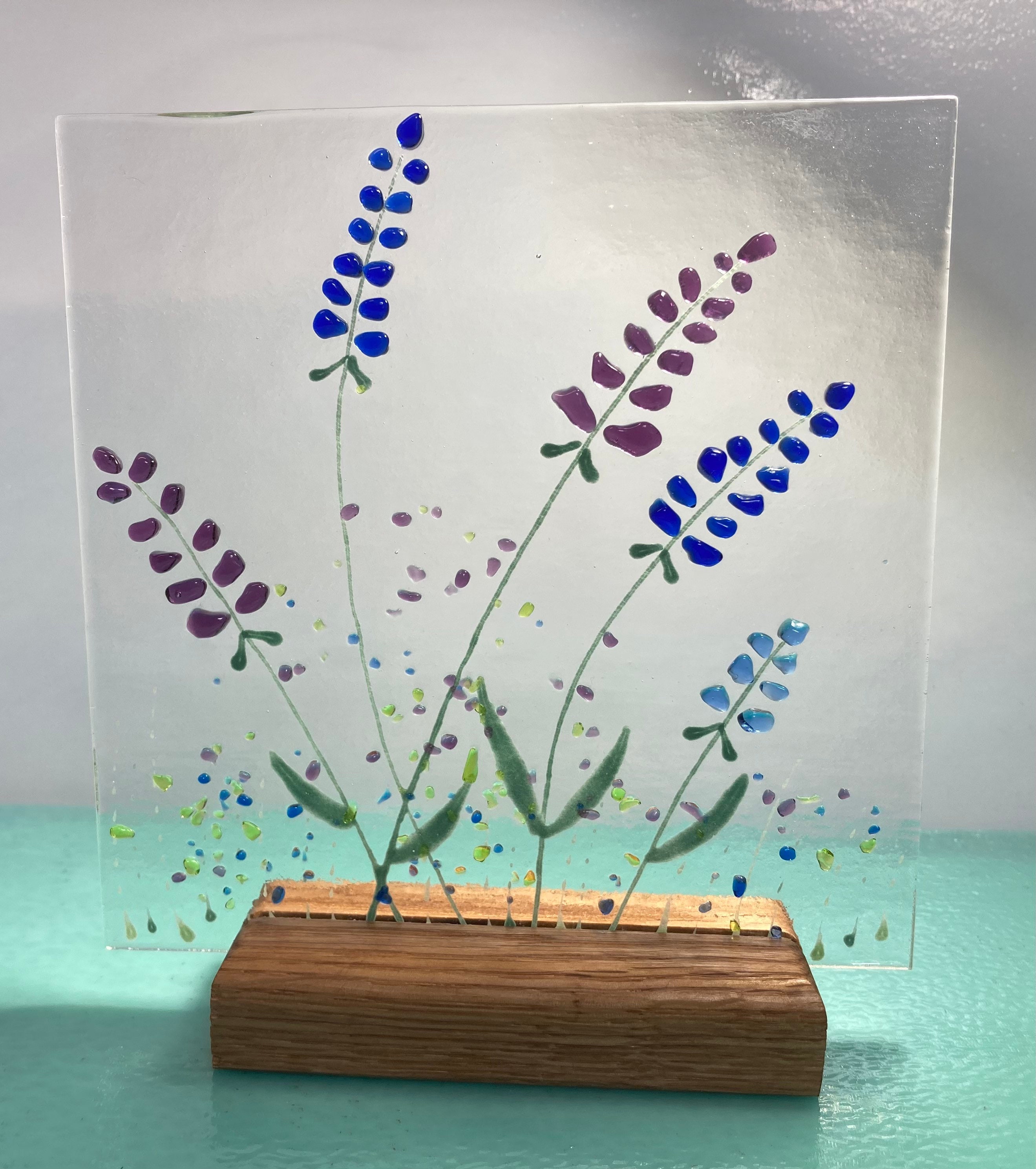 Lavender Style Flowers Fused Glass Art Picture & Solid Wooden Etsy UK