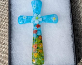 Fused Glass Religious Cross Rememberance Poppies or Lilac design