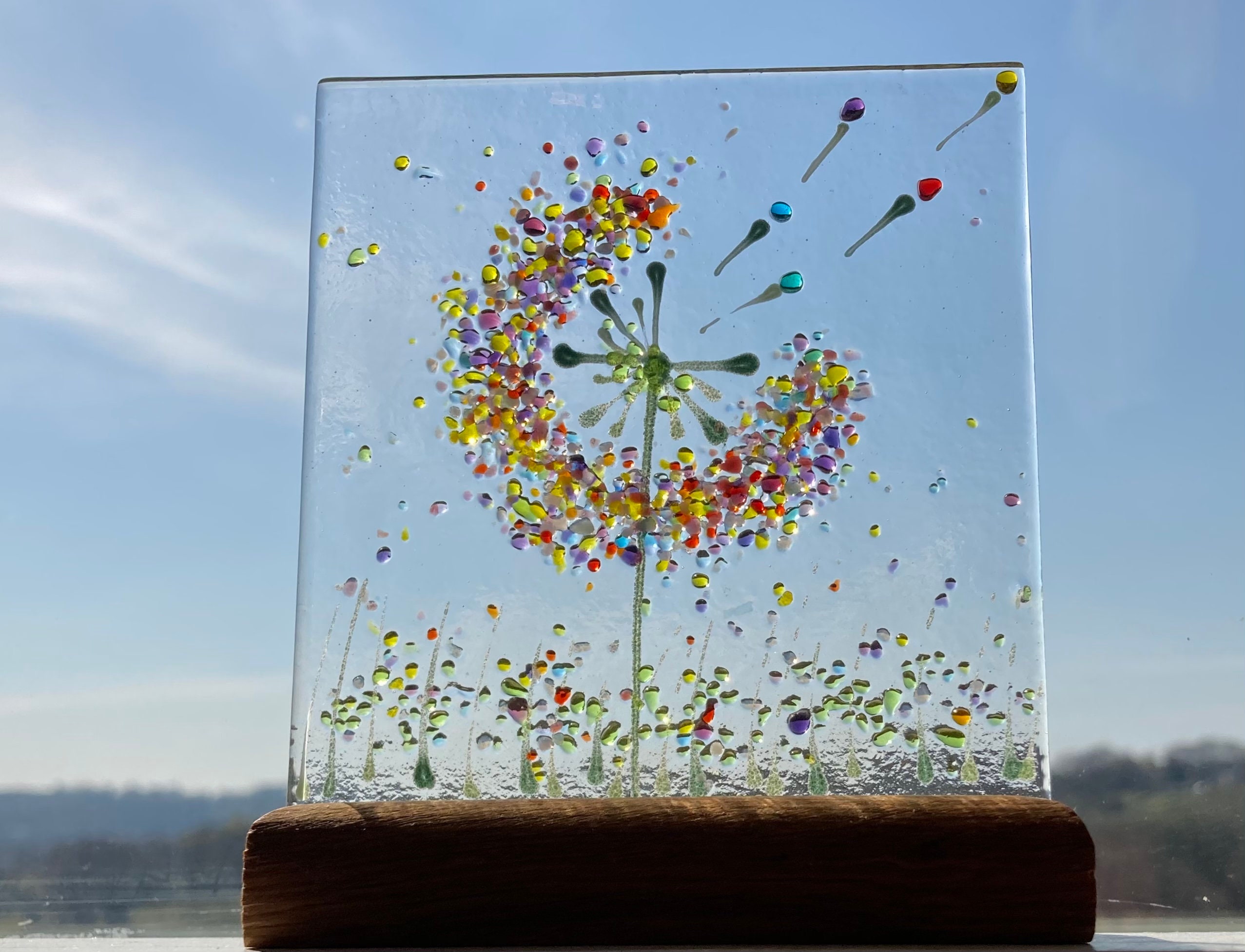 Small Cheerful Make a Wish Dandelion Flower Fused Glass Art Etsy UK
