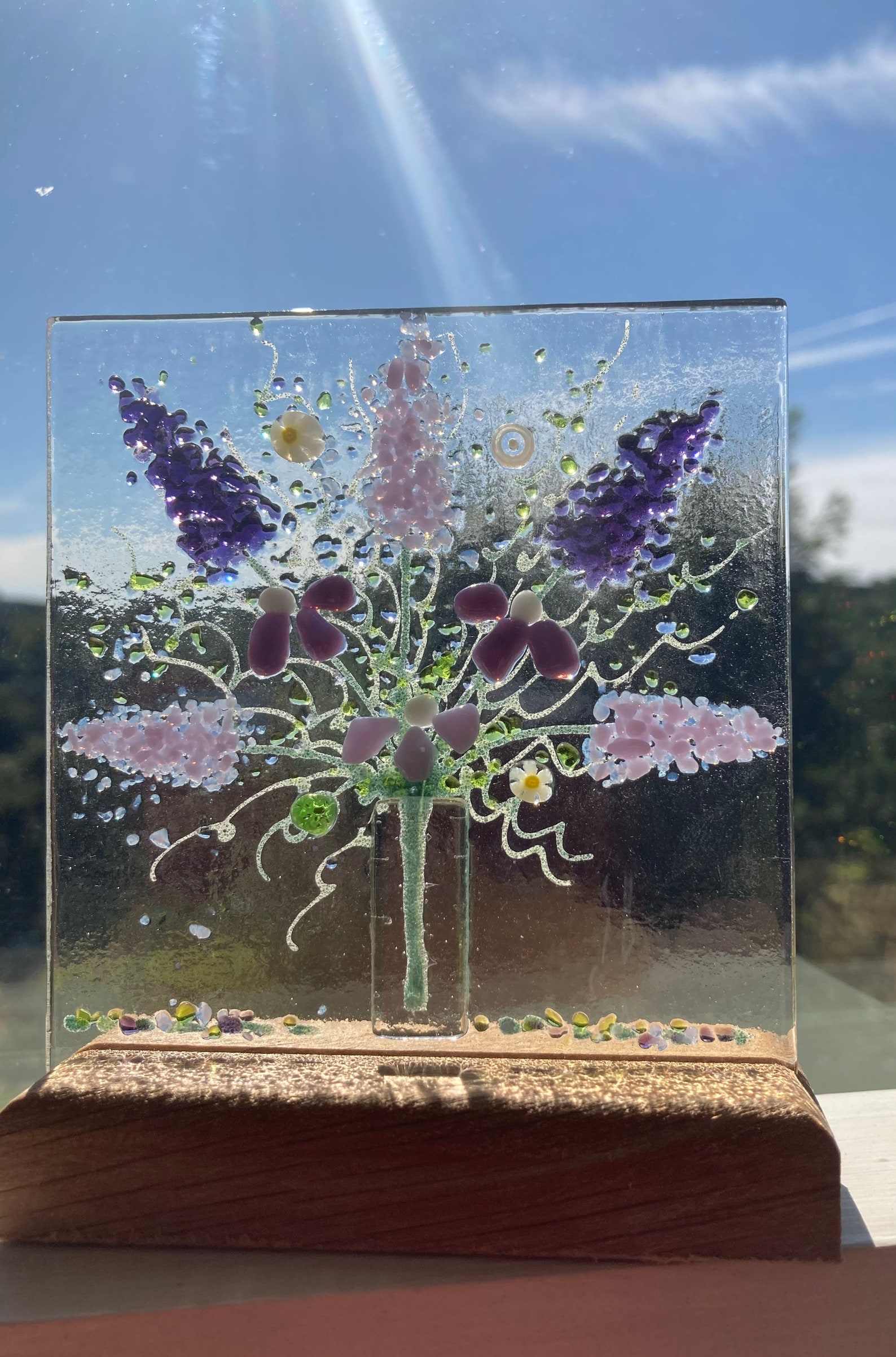 Small Cheerful Everlasting Forever Flower Bouquet Fused Glass Art ...