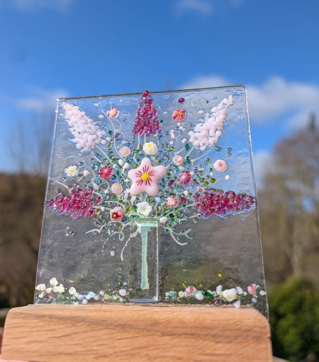 Limited Edition Everlasting Forever Pink Flower Bouquet Fused Glass Art ...