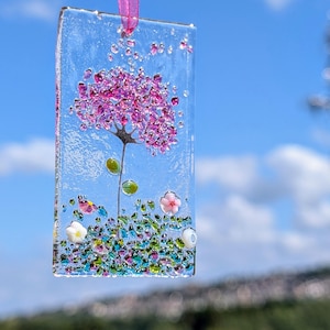 &quot;Spezielle kleine, wunderliche 3 &quot;&quot;oder 4,25&quot; &quot;&quot;Fused Glas Pink Jewels Flower Sun Catcher.&quot;