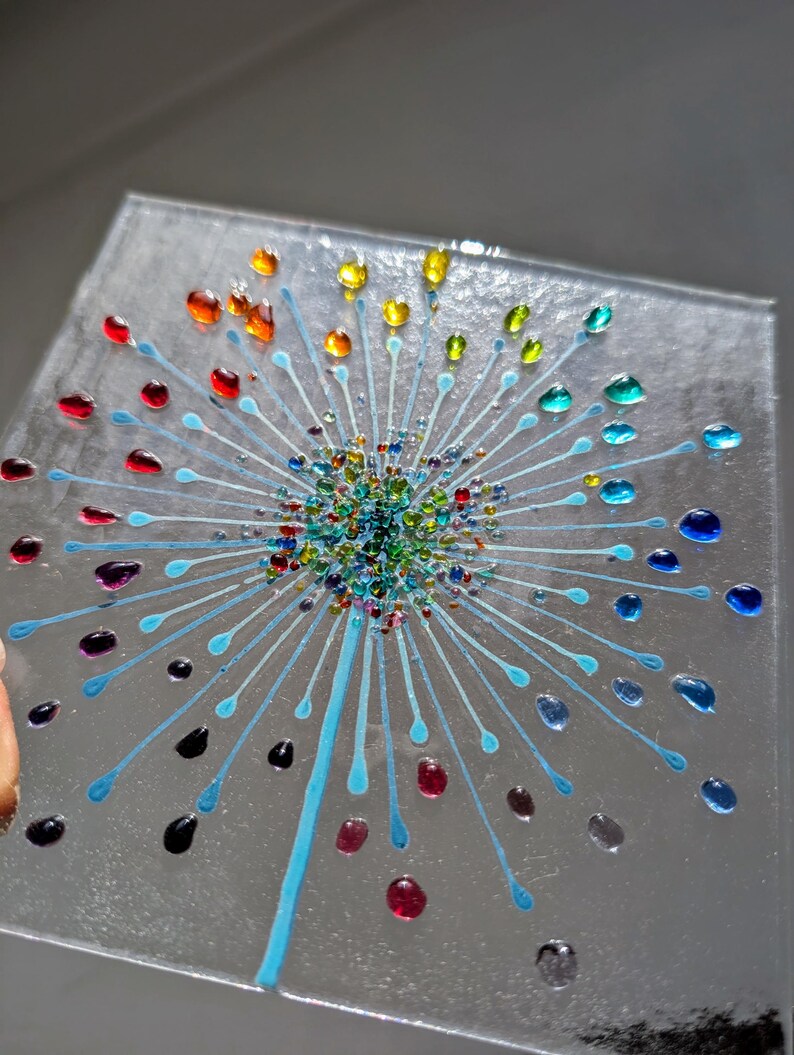 SALE SLIGHT SECOND Cheerful Rainbow Starburst Allium Flower Fused Glass