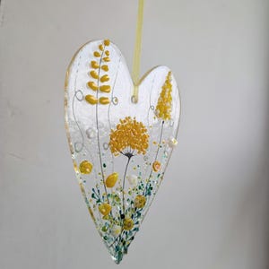Floral love heart fused glass hanging sun catcher