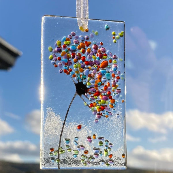 Little whimsical 3” Fused glass Rainbow Jewels Flower Sun catcher