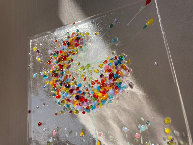 Small Semi-opaque Cheerful Make a Wish Dandelion Flower Fused Glass Art ...