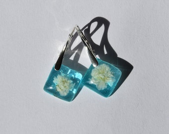 Earrings Silver Resin Dried Flowers