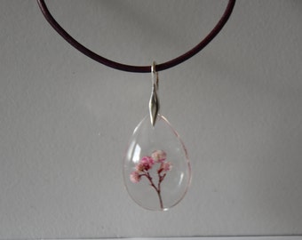 Necklaces Leather Silver Resin Dried Flowers