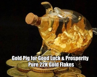 Gold pig amulet figurine & pure 22k gold flakes for wealth, prosperity, good luck + 3 spells | Magical Artifact from witch's personal altar