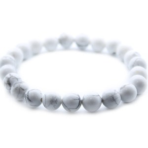 White Jasper Semi-Precious 8mm Round Bead Elasticated  Bracelet (Crystal / Healing)
