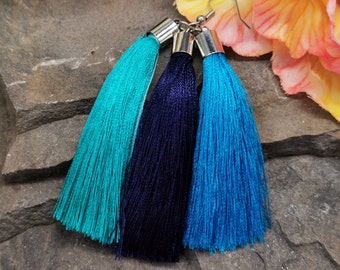Tassel Earrings, Choice of Colour - Turquoise, Prussian Blue, Royal Blue, Purple. Polycotton / Polyester Cotton