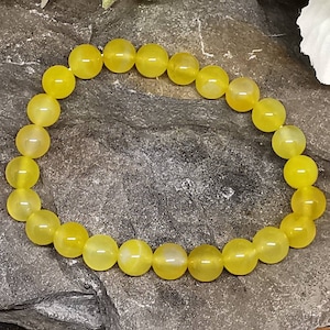 Honey Crystal Semi-Precious 8mm Round Bead Elasticated  Bracelet (Crystal / Healing)