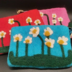 Natural Felt Zipper Pouch - Flowers