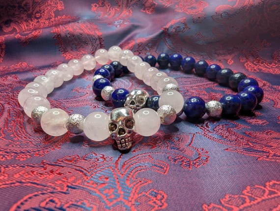 Genuine Rose Quartz / Lapis Lazuli 8mm Round Bead Semi-Precious Gemstone Bracelet (Crystal / Healing)