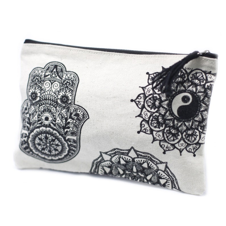 Cotton Zip Pouch Mandala Hamsa