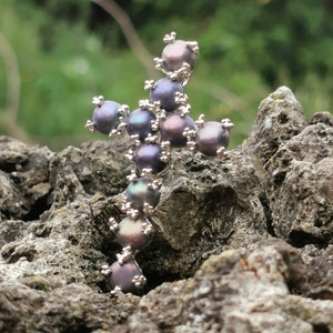 Pearl Cross Shaped Pendant / Brooch / Pin. Genuine Cultured Black Pearls set in Sterling Silver. Pendant or Brooch/Pin.