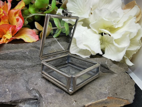 Glass and Metal Hinged Jewellery Box, Suitable for Cufflinks/Nick Nacks/Trinkets. Earring Caddy 47mm x 47mm x 27mm