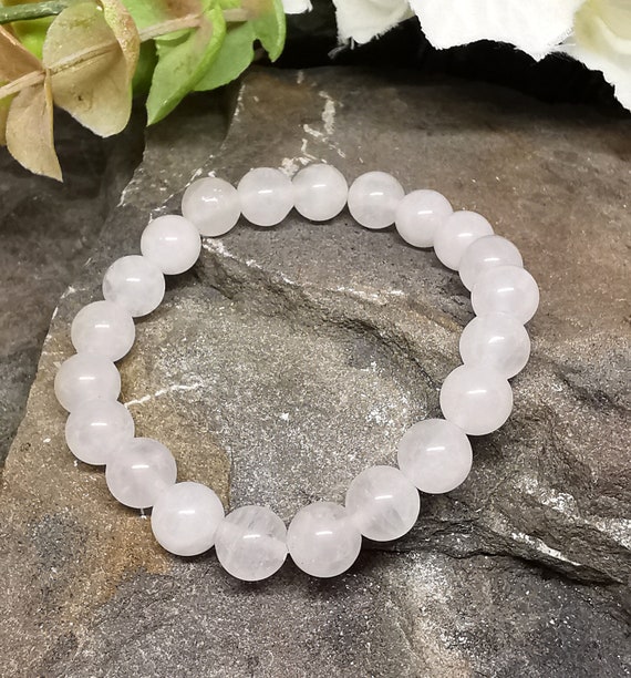 Rose Quartz 9mm Round Bead Semi-Precious Gemstone Bracelet (Crystal / Healing)