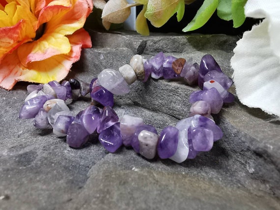 Amethyst Chipped Semi-Precious Gemstone Bracelet (includes free gift bag)