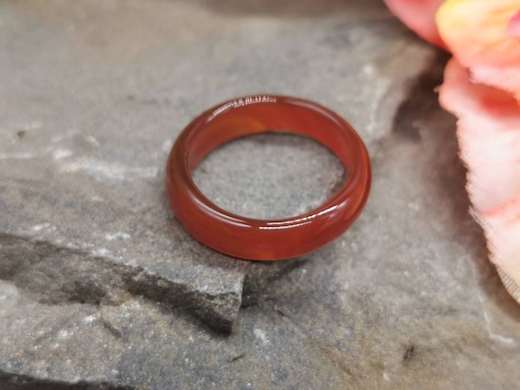 Various Coloured Natural Agate Rings, 6mm Wide, UK Size O1/2