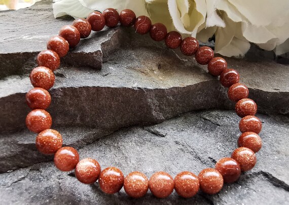 Goldstone 6mm Round Bead Semi-Precious Gemstone Bracelet (Crystal / Healing)