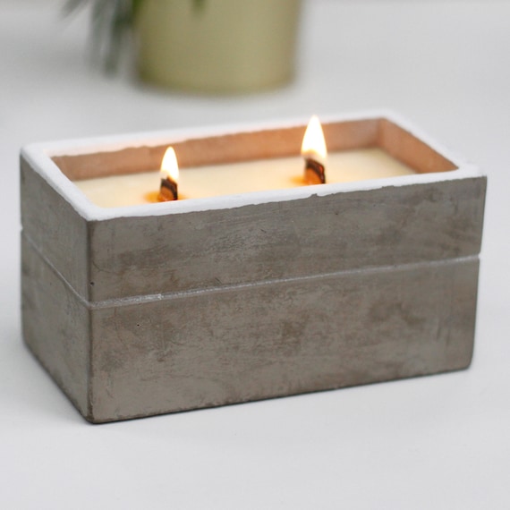Spiced South Sea Lime - Large Rectangle Box Concrete Candle with Wooden Wick