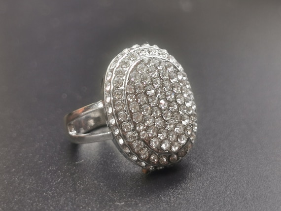 Stainless Steel, Diamante Encrusted Ring. UK Size L