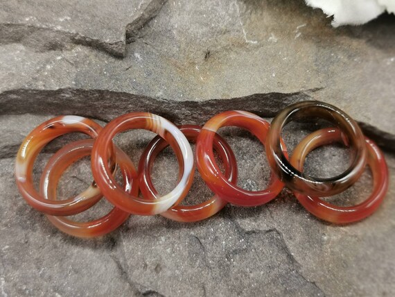 Various Orange Natural Agate Rings, 6mm Wide, UK Size O1/2