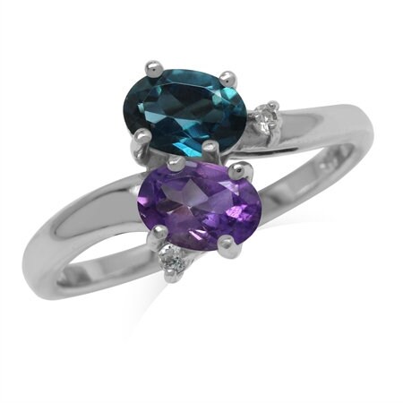 Two Tone Plated 4.16 Carat Genuine Green Amethyst & White Topaz .925 Sterling Silver Ring main image 1